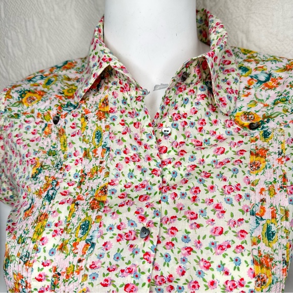Custo Barcelona VTG Cotton Button Down Floral Short Sleeve Blouse - Picture 7 of 15